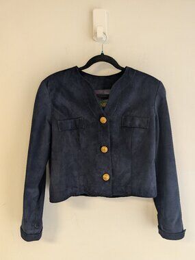 Danier cropped suede jacket - navy with gold buttons